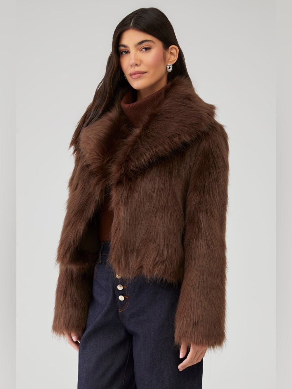 Être Aimé x Unreal Fur Hitch Hiker Jacket Choc Brown Faux Fur Cropped Coat Small